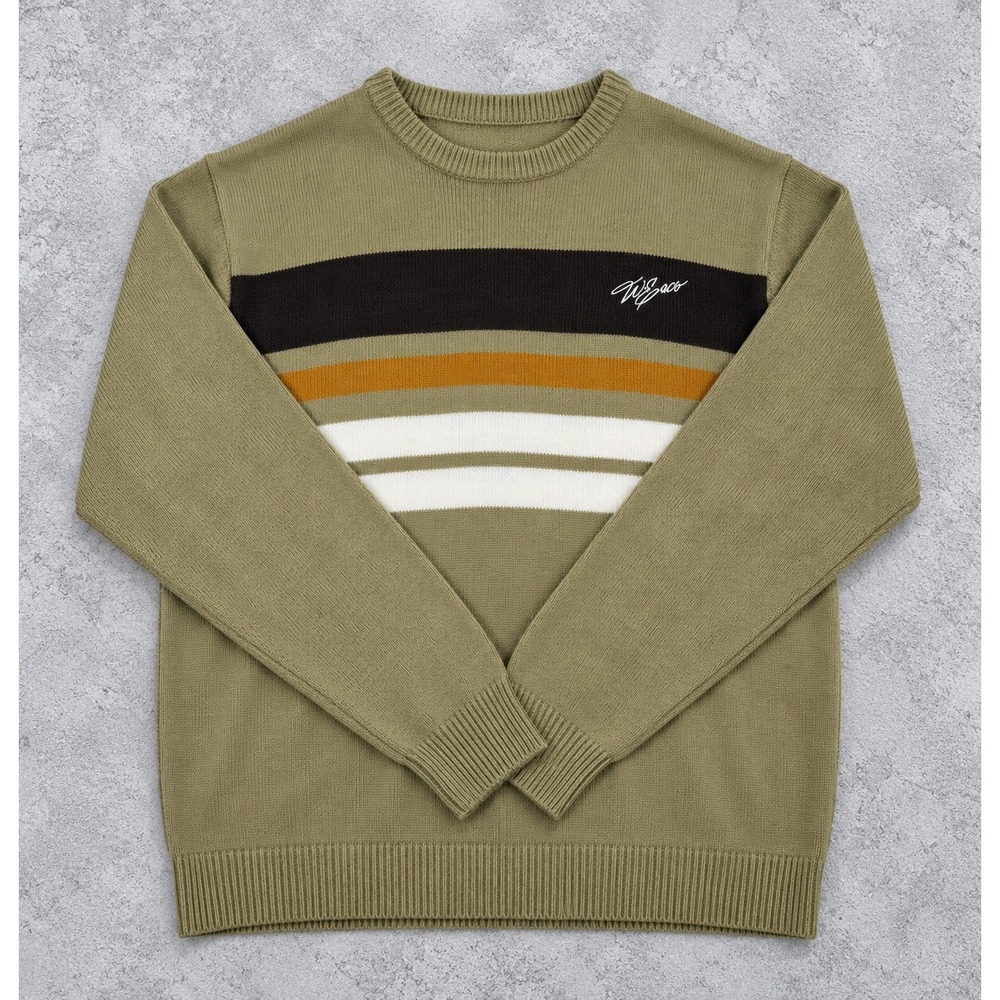 Vintage 90s Willie Esco Striped Knit Sweater Mens Olive Green Grunge Streetwear